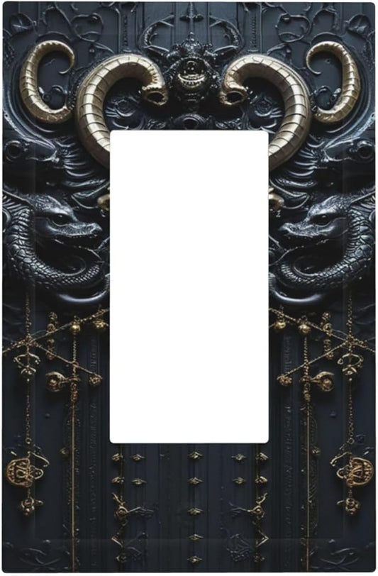 Light Switch Cover Plate Mid Century Dark Fantasy Gothic Skull Horror 1 Gang Outlet Covers Single Rocker Decorative Switch plates Electrical Wall Plates GFCI Receptacle for Bathroom Bedroom Decor