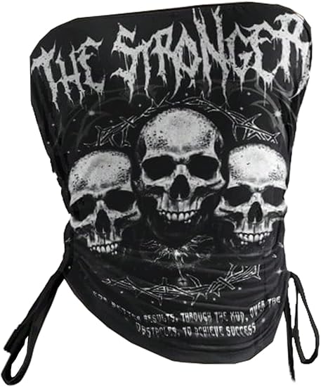 Women's Y2k Goth Tube Top Skull Letter Graphic Ruched Strapless Bandeau Tops