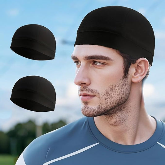 2 Pieces Skull Caps Helmet Liner Sweat Wicking Thermal Cycling Running Beanie Hat Outdoor Skull Cap for Men Women