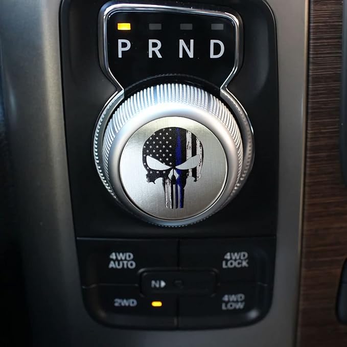 Gear Shift Switch Knob Cover Aluminium Dial Shifter Trim Plate for Dodge Ram 1500/2500, Dodge Durango, Chrysler 300/200/Pacifica & Voyager (American Flag Skull B)