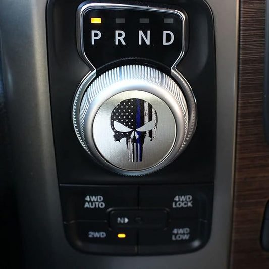 Gear Shift Switch Knob Cover Aluminium Dial Shifter Trim Plate for Dodge Ram 1500/2500, Dodge Durango, Chrysler 300/200/Pacifica & Voyager (American Flag Skull B)