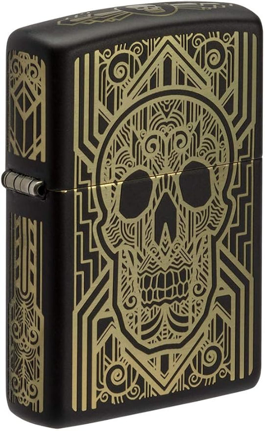 Zippo Art Deco Skull Black Matte Pocket Lighter, One Size