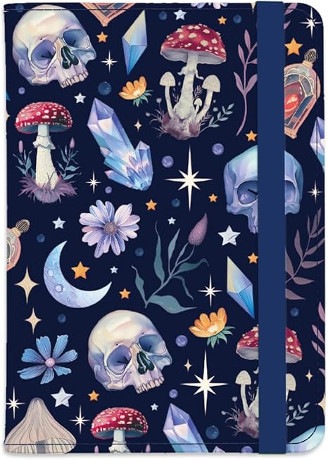 Skull Leather Passport Holder Cover Mushroom Flower Halloween Travel Wallet Passport Case with Credit Card Slots for Women Men Travelling Essentials for Flying