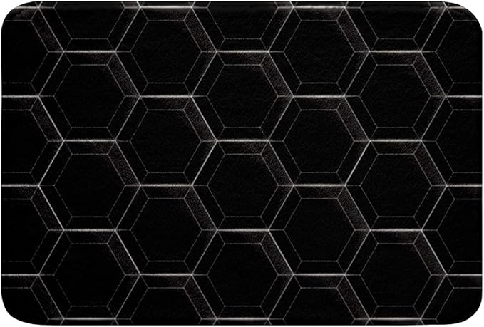 Geometric Hexagon Floor Mats 20"x32",Black and White Honeycomb Door Mat Hexagonal Geometric Beehive Bathroom Rugs,Black Simplistic Geometrical Abstract Shower Rug