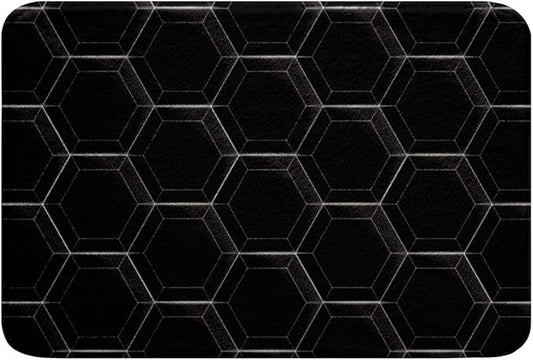 Geometric Hexagon Floor Mats 20"x32",Black and White Honeycomb Door Mat Hexagonal Geometric Beehive Bathroom Rugs,Black Simplistic Geometrical Abstract Shower Rug