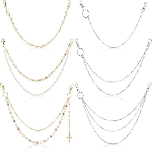 6 Pcs Pant Chains Layered Wallet Chain for Men Women Skull Pearl Chain Jean Accessories Fashion Metal Keychain