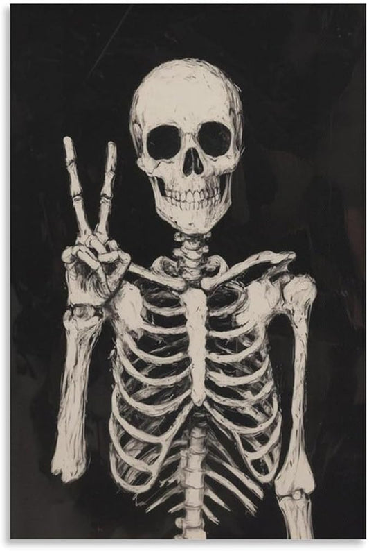 Funny Skull Canvas Print Spooky Halloween Wall Art Vintage Skull Poster Halloween Decoration Poster Printing Gifts 16x24inch(40x60cm)