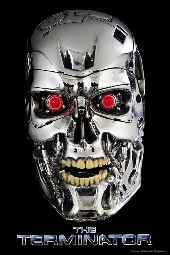 The Terminator Official Cyborg Skull Action Movie Arnold Schwarzenegger SciFi Gun Classic 1984 Retro Vintage Style Cool Wall Art Print Poster 24x36