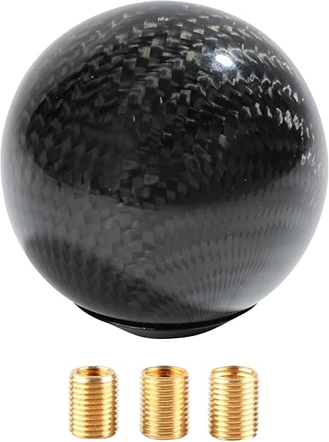 YAKEFLY Universal Shifter, Round Carbon Fiber Shift Knob with 3 Aluminum Adapters, Automatic Gear Shift Knob (Carbon Black)