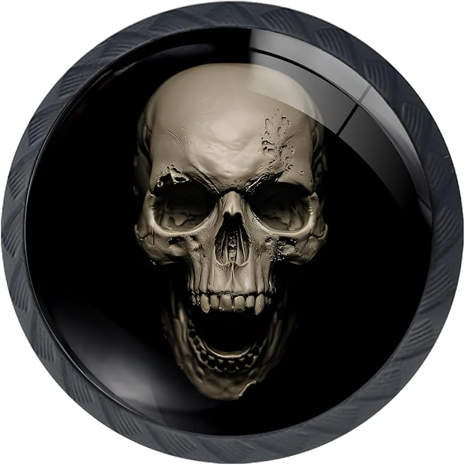 Artinhand 4 Pack Skull Kitchen Cabinet Knobs Round Drawer Pulls Black Dresser Cupboard Door Handles