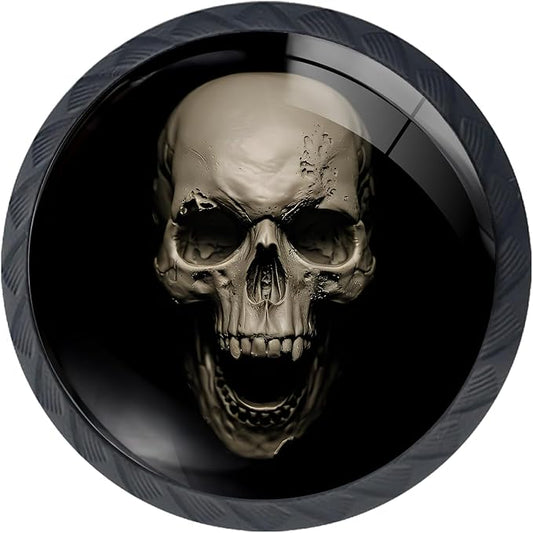 Artinhand 4 Pack Skull Kitchen Cabinet Knobs Round Drawer Pulls Black Dresser Cupboard Door Handles