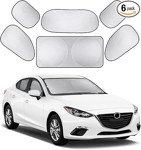 Car Window Shade, 6Pack Set Auto Sun Shades for Side Window Front and Rear Windshield with Storage Pouch for Car, SUV, Van, Truck, Full Sun Protection, Block UV Rays, Keep car Cool (59.5"x27.6"/6PCS)