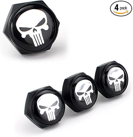 SLIMI 4 PCS License Plate Bolt, Cool and Interesting Skull License Plate Screws, Anti-Rust and Anti-Theft License Plate Screw Fasteners, Universal Cars Motorcycle Truck (Black #01)
