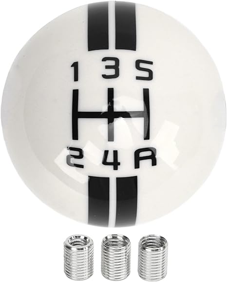 Fydun 5 Speed Round Ball Shift Knob Manual Shifter Lever Stick Head Knob for 1967 to 2018 (White Black)