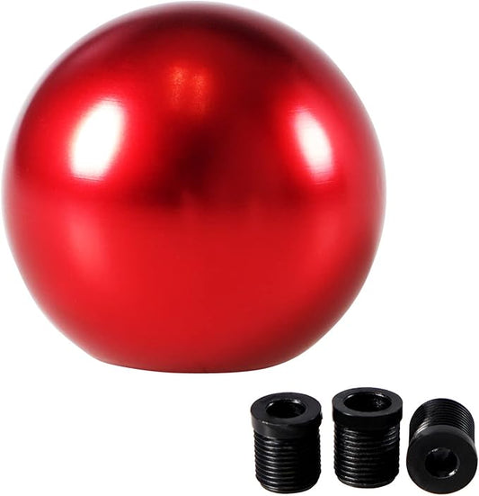 Universal Round Ball Gear Shift Knob,Chrome Finish Aluminum Shifter Knobs with 3 Adapters Compatible with Manual and Automatic Transmission Car(Red)
