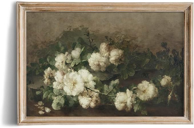 Rustic Farmhouse Wall Art Decor - 24x36 Large Unframed Rolled Canvas - Boho Landscape Picture - French Country Kitchen Print Posters - Neutral Aesthetic Vintage - Flower Floral Painting Cottagecore