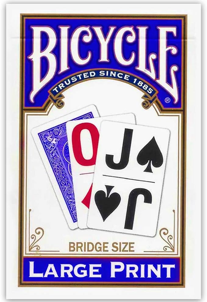 Bicycle Large Print Bridge Size Playing Cards - Easy-to-Read Deck for Seniors - Red or Blue