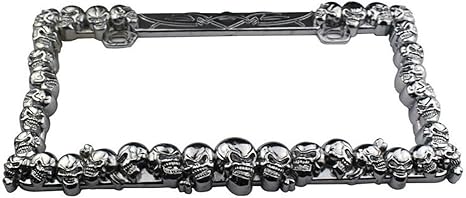 NINTE 3D Skull License Plate Frame Universal Silver ABS Chrome - 2 Holes W/O Cap Silver