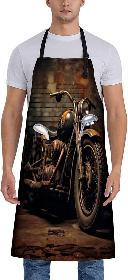 Vintage Motorcycle Apron for Women, 28x33in, Kitchen Chef Aprons with 2 Pockets, Polyester, Rider Apron for Cooking BBQ Baking Gardening Chef, Gifts for Mom Wife Dad