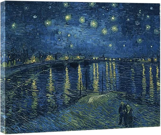Wieco Art Starry Night Over the Rhone by Van Gogh Famous Oil Paintings Reproduction Modern Canvas Print Artwork Seascape Pictures on Canvas Wall Art for Home Office Decorations