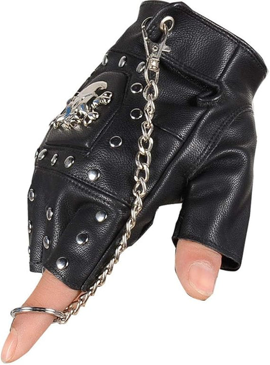 Steampunk Gothic Gloves Mens Vintage Geuuine Leather Captain Fingerless Mittens