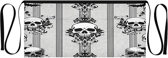 Gothic Skull 3-Pocket Server Apron Professional Waist Apron for Waitress, Bartender & Restaurants, Water-Resistant Half Apron for Men Women