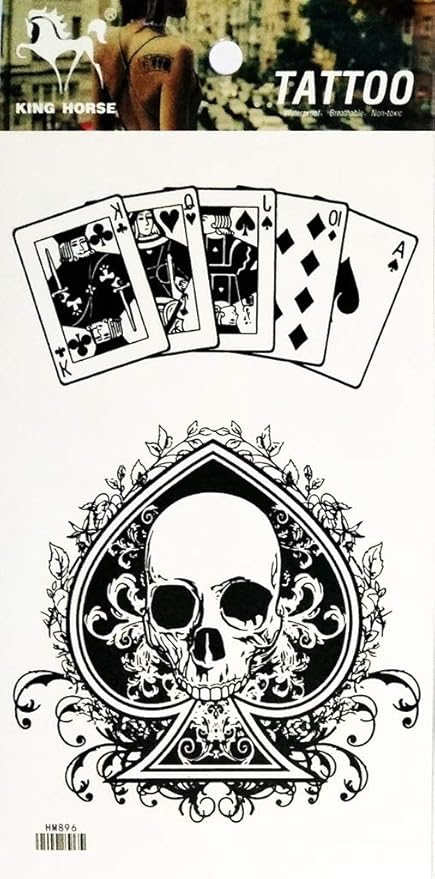 1 Sheet Skull Poker blackjack Ace Jack Gambling Playing Card Casino Temporary Tattoo for Women Girl Fake Tattoos Body Art Arm Jewelry Waterproof Tattoos Stickers Tattoos