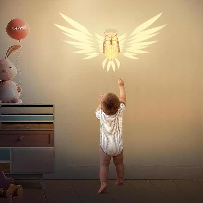 3D Owl Wall Light - LED Night Light, Battery Operated , Cute 3D Printed Resin Animal Lamp for Bedroom, Staircase, Hallway, Kitchen - Easy Install Wall Sconce Decoration (Warm Light, 16*11*7CM)