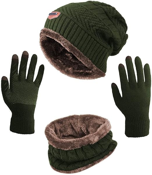 Winter Hat Scarf Gloves Slouchy Beanie Snow Knit Skull Cap Touch Screen Mittens Circle Scarves for Women Men