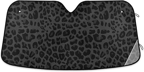 Black Leopard Car Windshield Sun Shade African Animal Skin Print Foldable UV Ray Sun Visor Protector Sunshade to Keep Your Vehicle Cool (55" x 27.6")