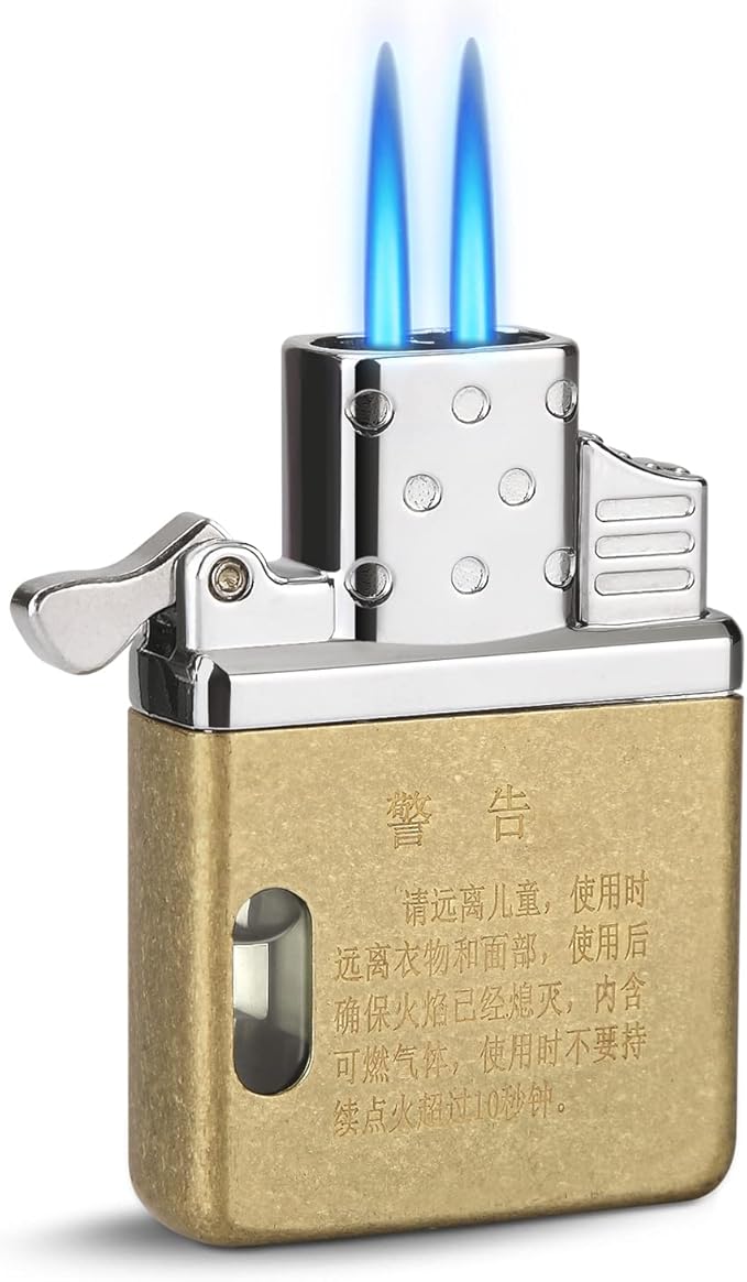 SOMGEM Torch Lighter Butane Fuel Refillable, Cool Pocket Lighters Insert Double/Dual Jet Flame for Classic Lighter Case, Windproof Lighter Inserts with Visable Tank Window, Great Gift for Him