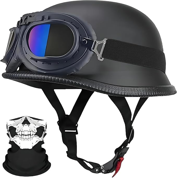 German Style Motorcycle Helmet, DOT Approved Adult Men Women Half Helmet, Lightweight Skull Cap Half Shell Helmet, for Street Bike Cruiser Moped Scooter Chopper