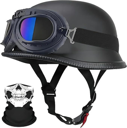 German Style Motorcycle Helmet, DOT Approved Adult Men Women Half Helmet, Lightweight Skull Cap Half Shell Helmet, for Street Bike Cruiser Moped Scooter Chopper