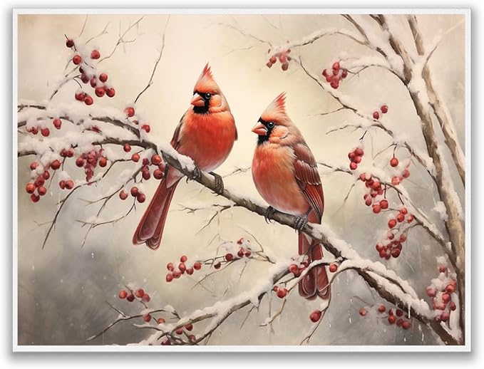 Winter Cardinal Wall Art Print Winter Forest Painting Birds Abstract Art Wall Hanging Canvas Prints for Bedroom Dining Living Room Office Home Kitchen Wall Art Decor 11x14in Unframed