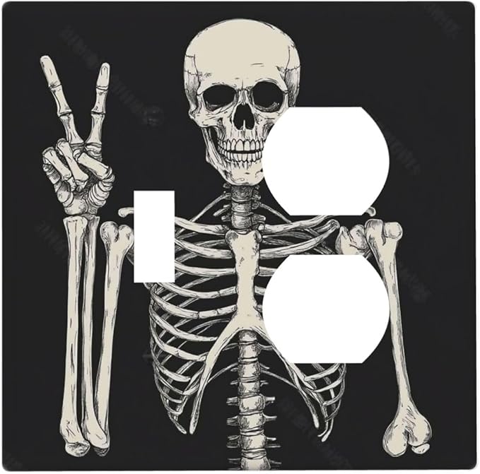 Wallplates Skeleton Skull Boho Hippie Dark Background 1 Toggle 1 Duplex Switch Plate Electrical Gfci Faceplate Decorative Light Switch Covers For Cabin Office Decor