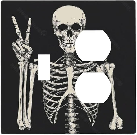 Wallplates Skeleton Skull Boho Hippie Dark Background 1 Toggle 1 Duplex Switch Plate Electrical Gfci Faceplate Decorative Light Switch Covers For Cabin Office Decor