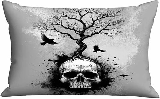 Mugod Rectangle Pillowcase Spooky Skull Tree and Crow,Standard Throw Cushion Cover for Bed Couch Sofa Office Decor 20x30 Inches