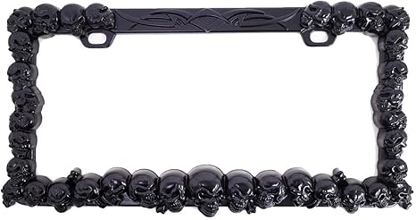 3D Custom Chrome Metal Aluminum Skull License Plate Frame USA Type Black