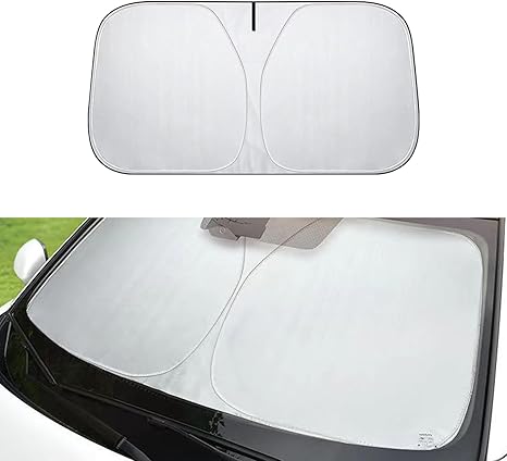 1 PC Car Windshield Sunshade, 55.1 x 27.5 Foldable 0" Light-transmitting Insulation Cover, Interior Aging Protection with Storage Bag, Universal for Car Front Window Sun Shield (Silver)