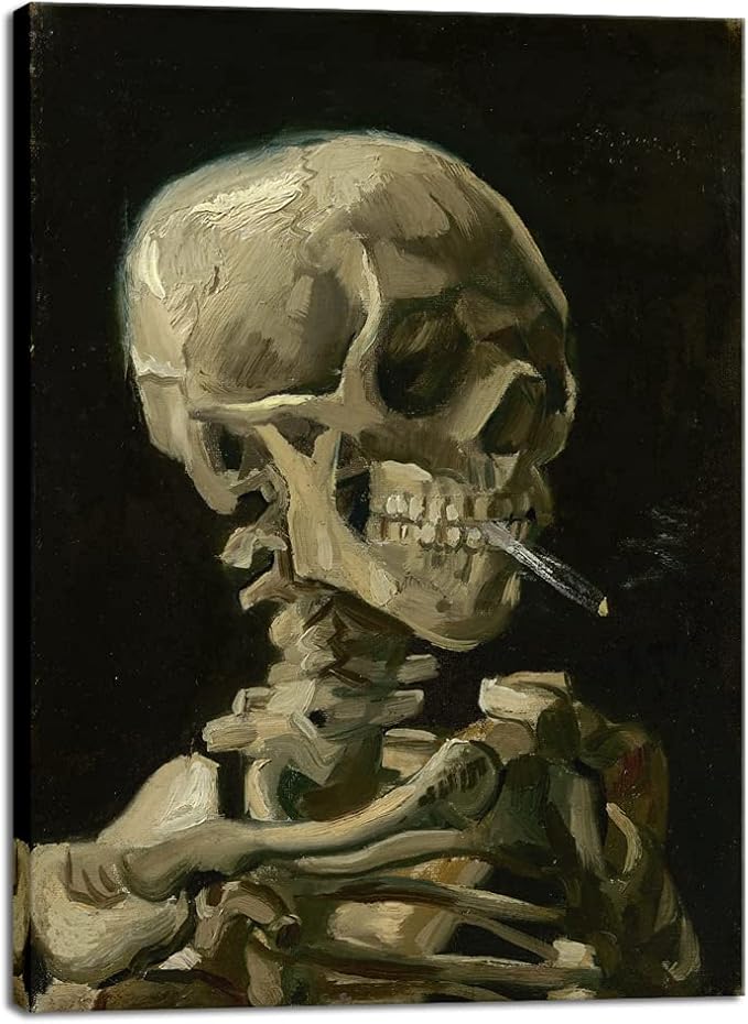Wieco Art Skull of a Skeleton with Burning Cigarette, 1886 by Vincent Van Gogh Canvas Wall Art for Home Decor and Wall Decor Post-impressionism Canvas Prints Pictures Artwork
