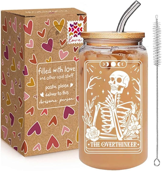 Halloween Mug Skeleton Spooky Tarot Card Gifts for Tarot Lovers Women Coffee Lover, Gothic Skull Spooky Glass Cups for Trick or Treat Party Supplies, Happy Halloweens Fall Birthday Gifts for Adults