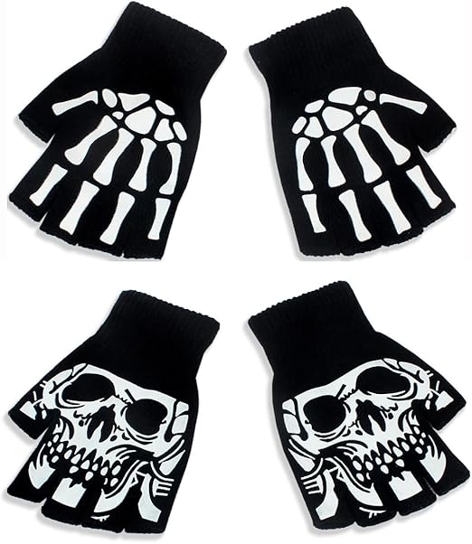 Skeleton Fingerless Skull Bone Gloves For Men And Women