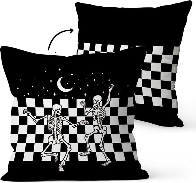 Halloween Skull Throw Pillow Cover 18x18 Inch, Gothic Pattern Pillowcase for Home Bedroom Living Room Sofa Decor, Witchy Decor Aesthetic for Goth Lovers Friends Women