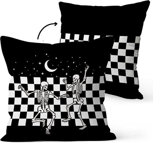 Halloween Skull Throw Pillow Cover 18x18 Inch, Gothic Pattern Pillowcase for Home Bedroom Living Room Sofa Decor, Witchy Decor Aesthetic for Goth Lovers Friends Women