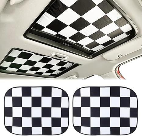 2pcs Foldable Sunroof Shade Sunshade Heat Isolate fit for Mini Cooper, Clubman & Countryman R56 All Years Black and White Checker