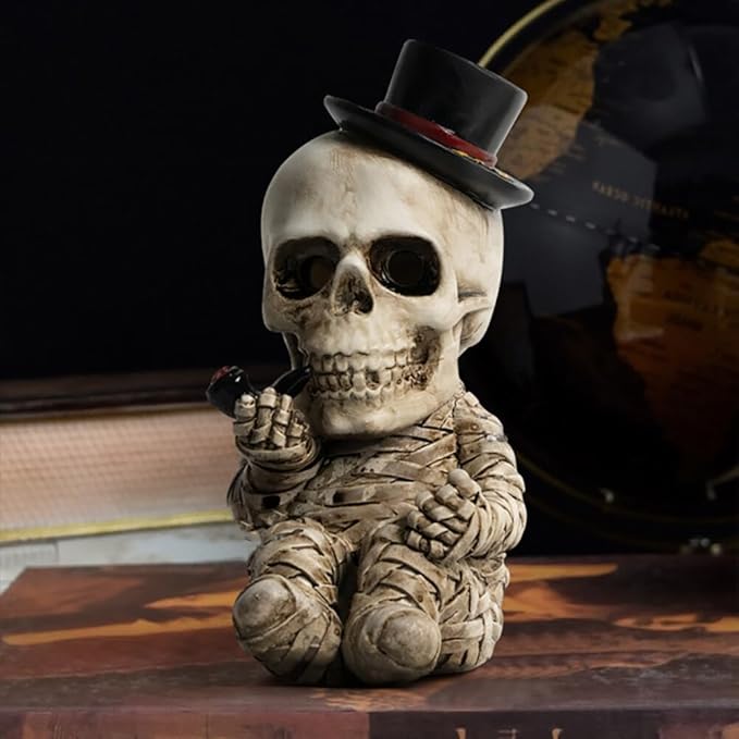 Eforcase Skull Incense Burner Holder Resin Skull Statues Halloween Skull Figurine Gothic Halloween Decorations Indoor Tabletop Decor Halloween Skeleton Incense Burner for Halloween Yoga Office Decor
