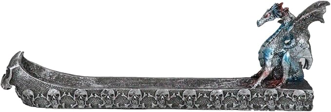 Ebros Gift Blue Azureo Dragon On River Styx Boat of Skulls Incense Burner Holder Figurine Fantasy Mythical Dungeons and Dragons Home Decorative Accent