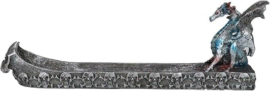 Ebros Gift Blue Azureo Dragon On River Styx Boat of Skulls Incense Burner Holder Figurine Fantasy Mythical Dungeons and Dragons Home Decorative Accent