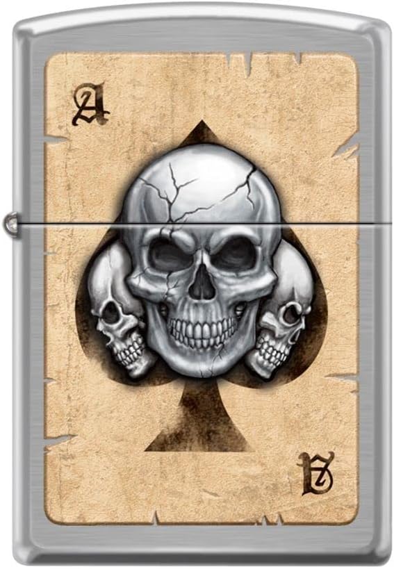 Zippo Lighter- Skulls Poker Ace Card Brushed Chrome Windproof Lighter #Z5079