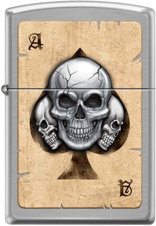 Zippo Lighter- Skulls Poker Ace Card Brushed Chrome Windproof Lighter #Z5079